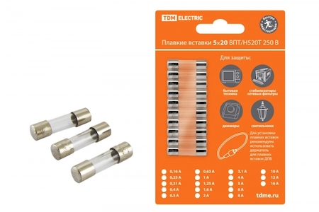 TDM ELECTRIC SQ0738-0001 Плавкая вставка ВПБ6-1 0,16А 250В TDM упак (10 шт.)